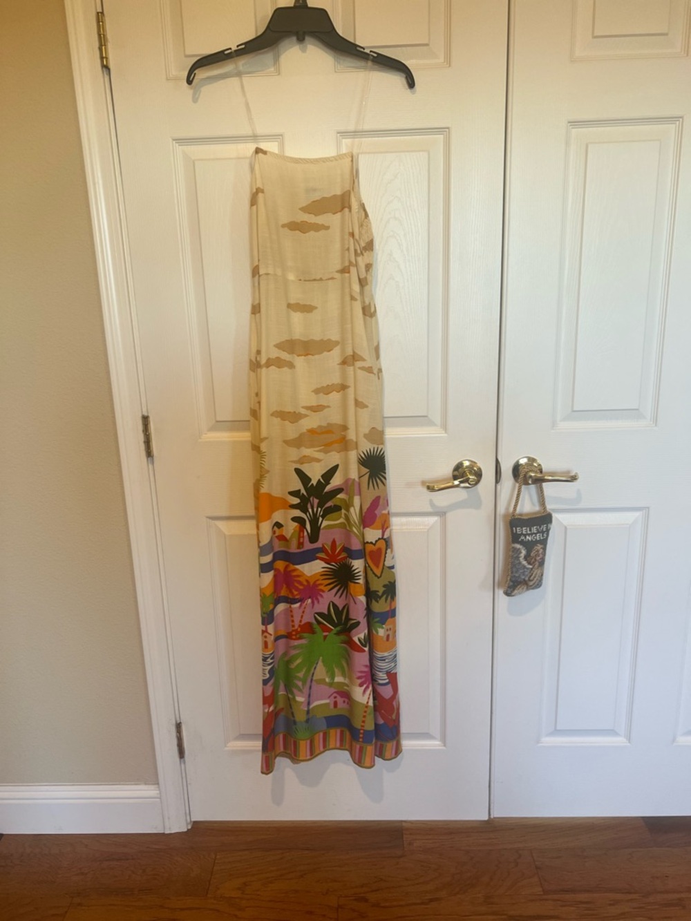 Hawaiian Print Maxi Dress in Cream Multicolor Border, pockets & side slits